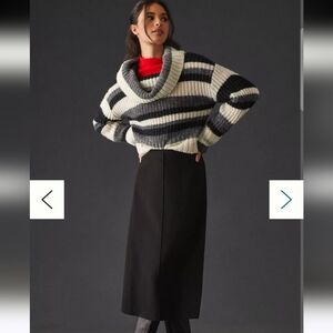 Anthropologie Black and Cream Striped Cowl Neck Sweater